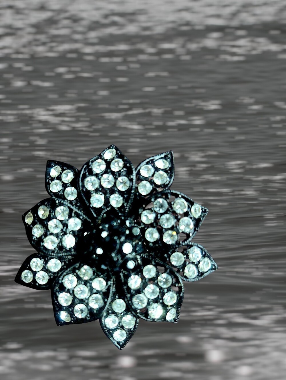 Vintage Black Crystal Flower Brooch